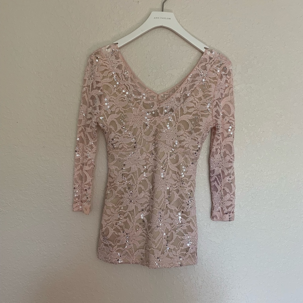 Boston Proper XS Lace and Sequin Top